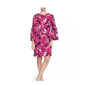Banana Republic Factory Pink Abstract Shift Dress Bell Sleeve Knee Length Small